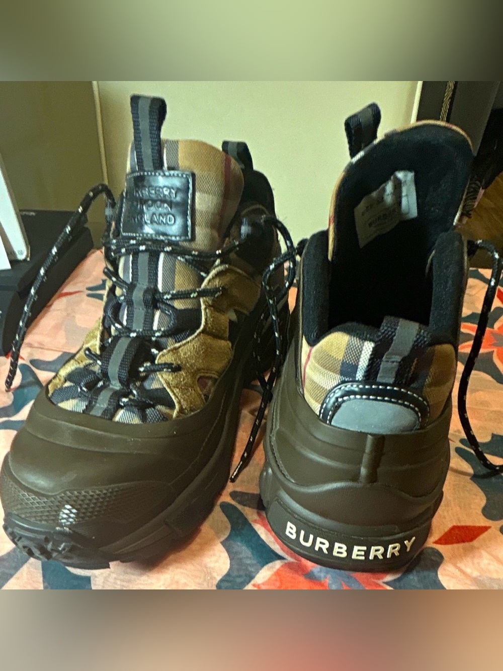 Burberry Men’s Brown Plaid Trail Sneaker Boots | Size 42/12